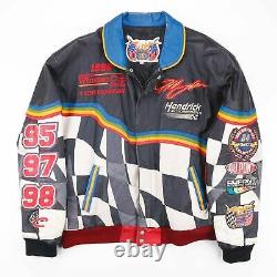 Vintage Rare 1998 Nascar Jeff Hamilton Leather Racing Jacket Homme Taille Grand