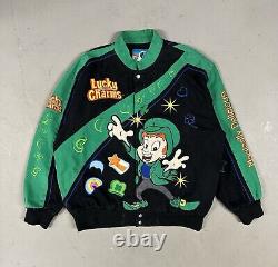 Vintage Y2K 2009 TM Designs Lucky Charms Nascar Racing Bomber Jacket Taille XL