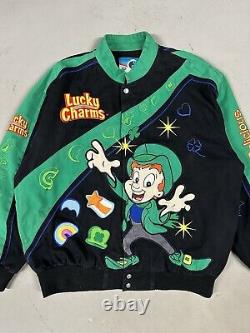 Vintage Y2K 2009 TM Designs Lucky Charms Nascar Racing Bomber Jacket Taille XL