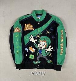 Vintage Y2K 2009 TM Designs Lucky Charms Nascar Racing Bomber Jacket Taille XL