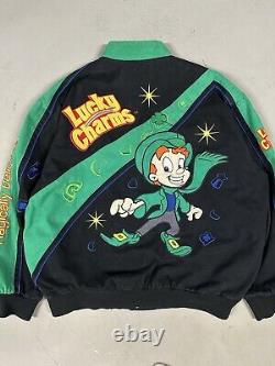 Vintage Y2K 2009 TM Designs Lucky Charms Nascar Racing Bomber Jacket Taille XL
