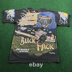 Vtg 90s Rusty Wallace Black Magic Nascar All Over Print T Shirt Race Tee Mens M
